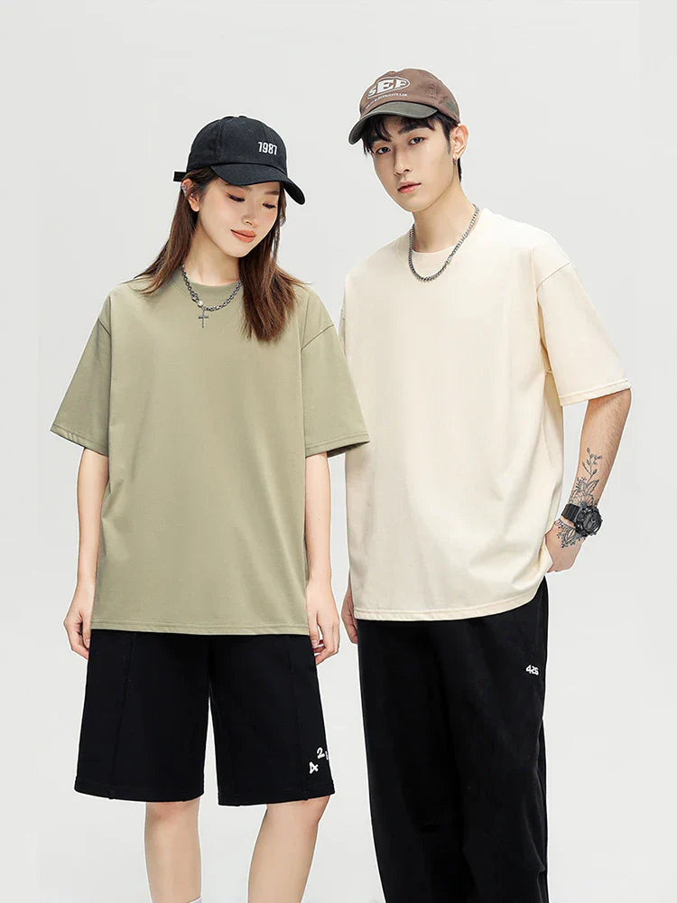 260GSM Summer T Shirt Men Korean Fashion Short Sleeve Loose Basic T-shirts Solid Tops Oversized Tee Unisex