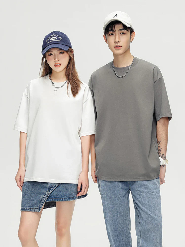 260GSM Summer T Shirt Men Korean Fashion Short Sleeve Loose Basic T-shirts Solid Tops Oversized Tee Unisex