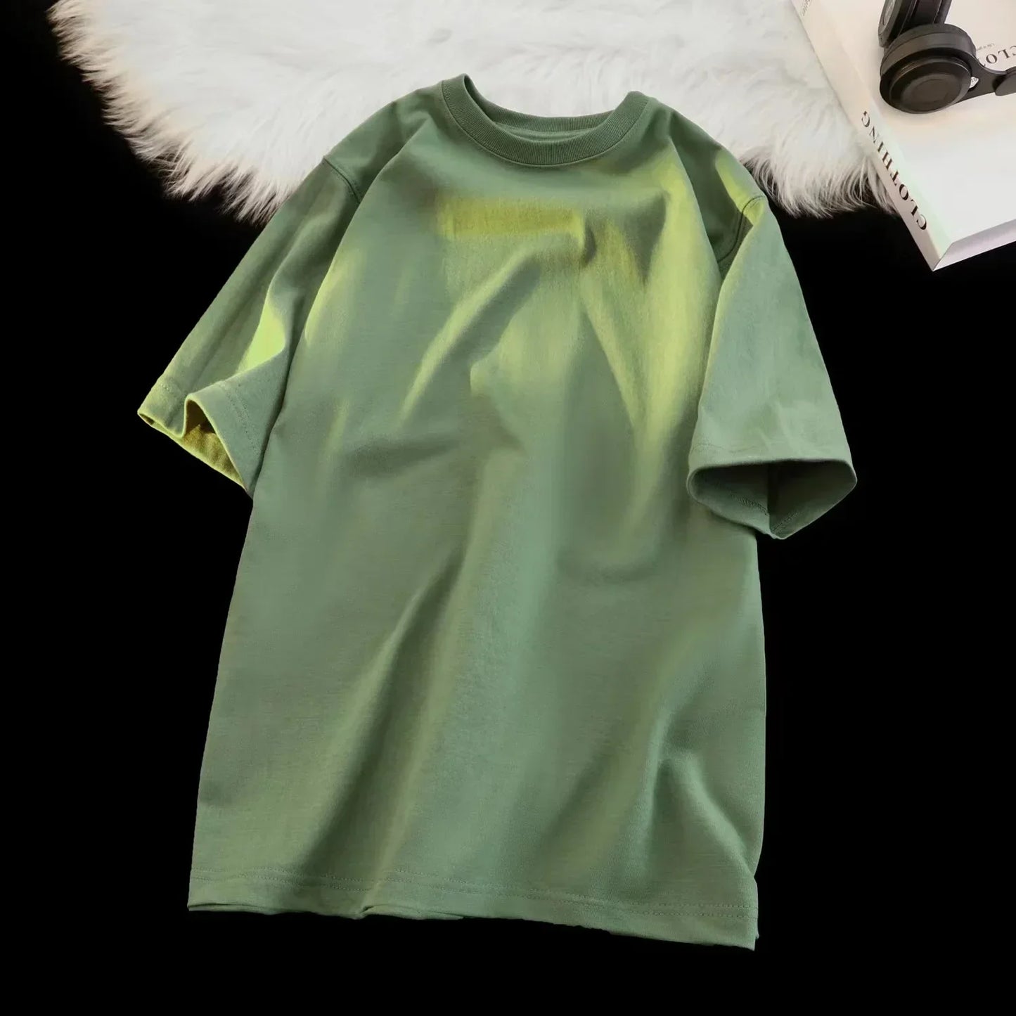 T-shirt à manches courtes en pur coton épais Tianqing couleur été coupe ample unisexe basique Sle confortable respirant décontracté...